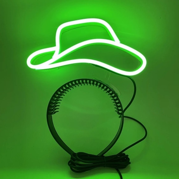 Brand New Neon Green LED Light Cowgirl hat headband one size adult